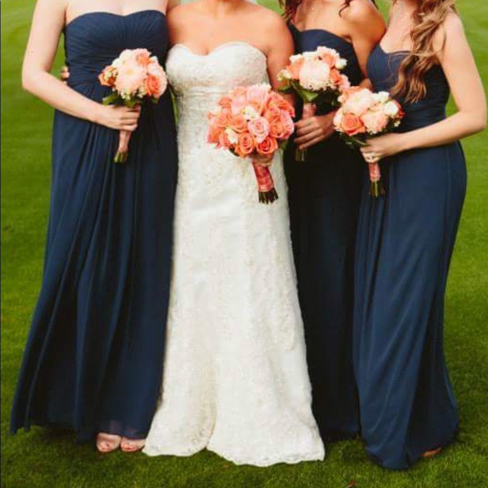 Long Strapless Chiffon Dress in *Marine*